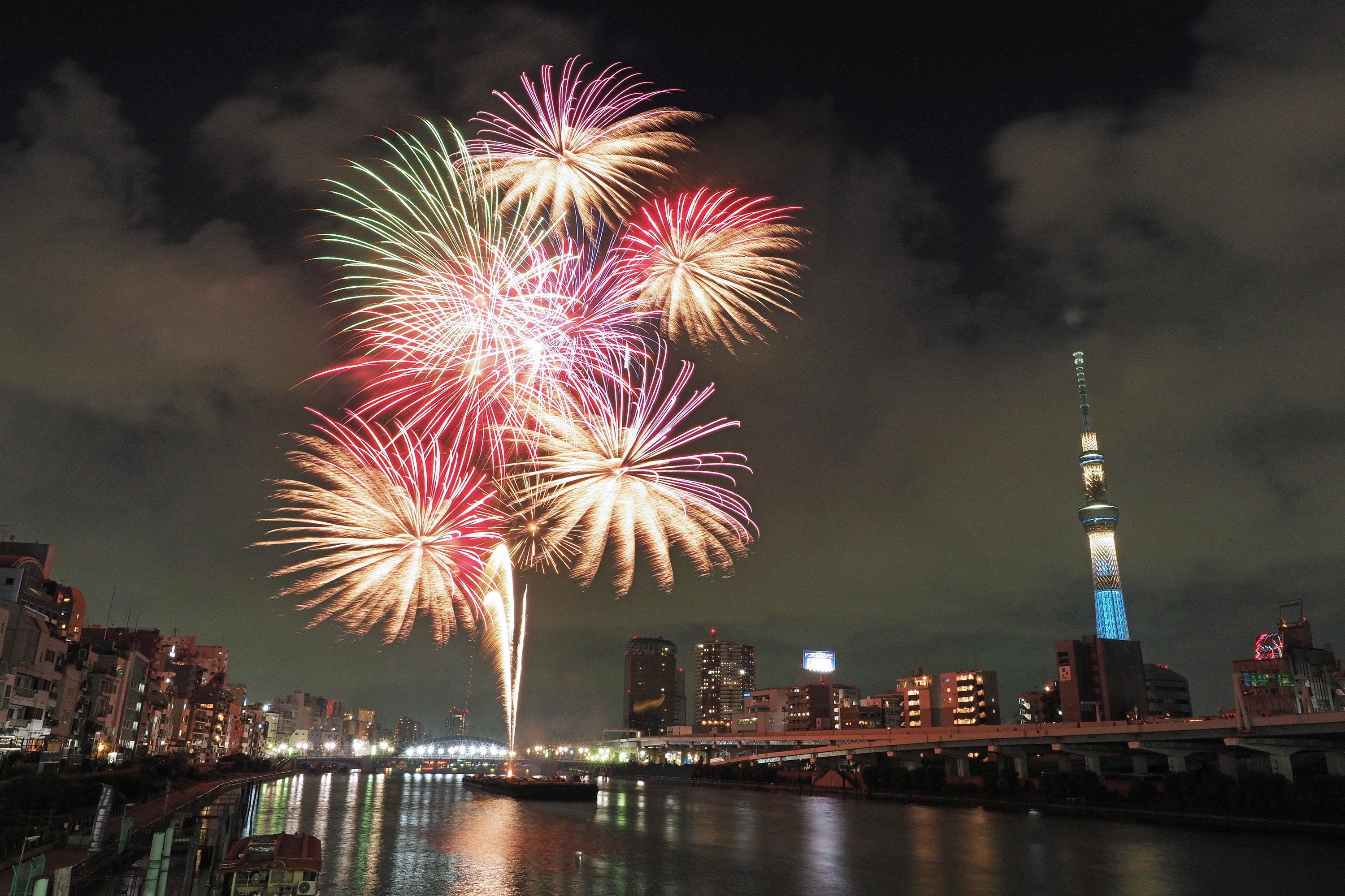 隅田川花火大会の花火が打ち上がった写真